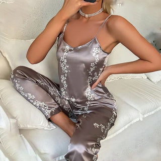 Silk Pajamas Set Sleepwear Satin Cami Vest with Trousers