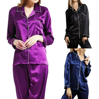 Silk Satin Pajamas Sets with Long Sleeve Sleepwear