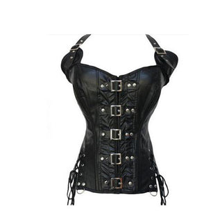 Punk corset leather halter corset