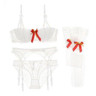 Red 4 piece Lingerie Balconette Bra set