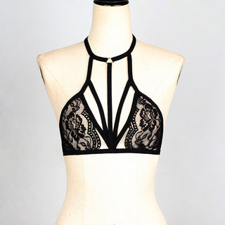 Black Lace Punh-up Strap Bra