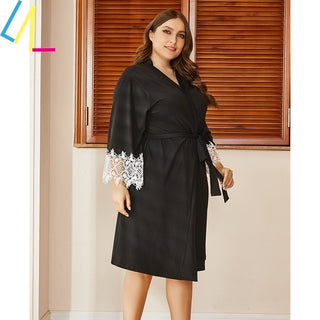 Black Plus Size Long Robe Sleepwear