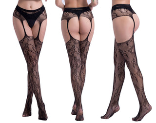 Tights Stockings High Over Female Floral Nylon Hot Fishnet Stockings Black Hollow Crotchless Pantyhose