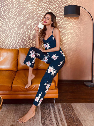 Blue Floral Pajama Set