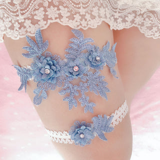 Original Handmade Bridal Lace Garter Belt With Rhinestone Flowers