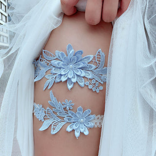 Sky Blue Elastic Lace Thigh Garter Belt