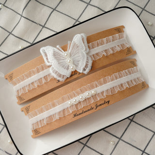 Bridal Garter with Embroidered Butterfly, Sexy Lace, and Thigh Loop