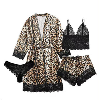 Black and Cheetah print Sleepwear robe set