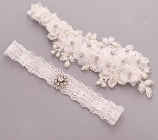 Rhinestone Pearl Flower Garter Belt