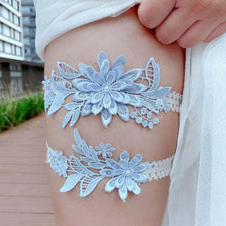 Sky Blue Elastic Lace Thigh Garter Belt