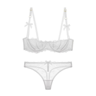 Balconette Lace Ultra-thin Bra Set Bow With T-back