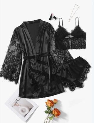 Black and Cheetah print Sleepwear robe set