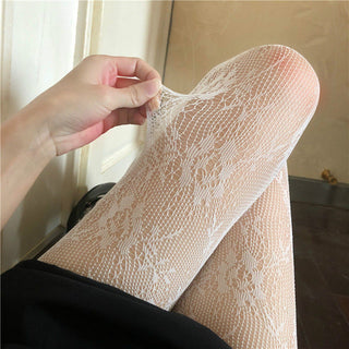 japanese Lolita Retro Flower Vine White Silk Pantyhose