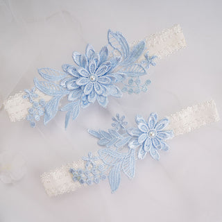 Sky Blue Elastic Lace Thigh Garter Belt