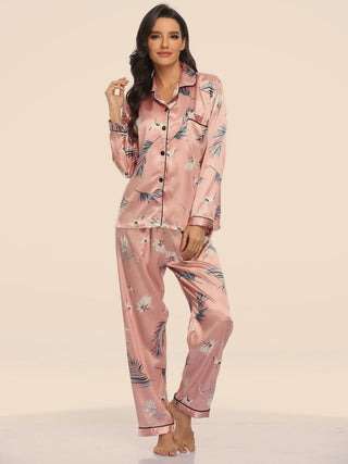 Silk Print Pajama Set Long Sleeve Tops And Pants Sleepwear