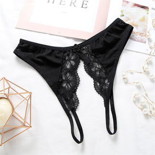 Transparent Mesh Lace Trim Low-rise Thin Crotchless Panties