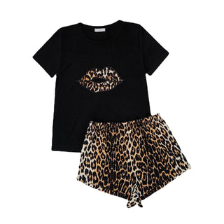 Leopard Print Short Sleeve Pajama Set