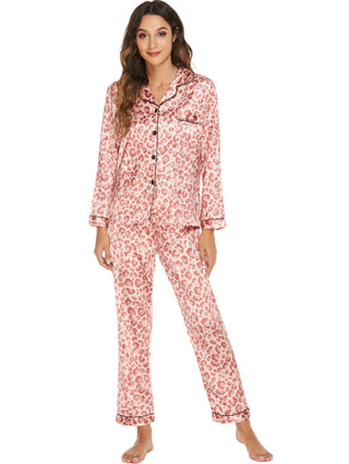 Silk Print Pajama Set Long Sleeve Tops And Pants Sleepwear