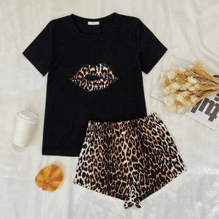 Leopard Print Short Sleeve Pajama Set