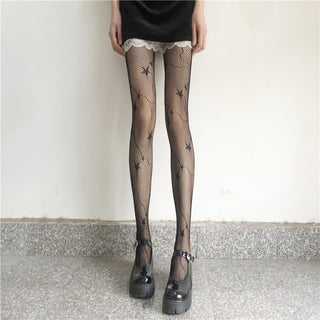 Black Star Moon Fishnet Stockings