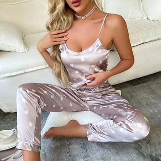 Silk Pajamas Set Sleepwear Satin Cami Vest with Trousers