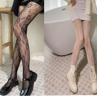 Japanese White Lace Bow Fishnet Stockings