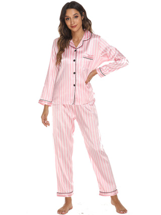 Silk Print Pajama Set Long Sleeve Tops And Pants Sleepwear