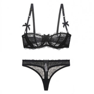 Balconette Lace Ultra-thin Bra Set Bow With T-back